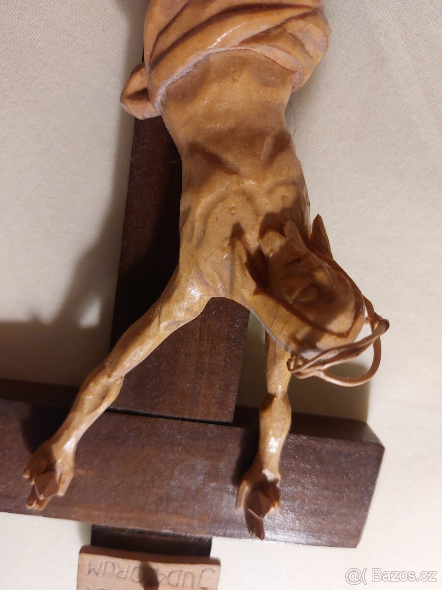 Dřevěný starožitný krucifix, kříž na zeď - 4