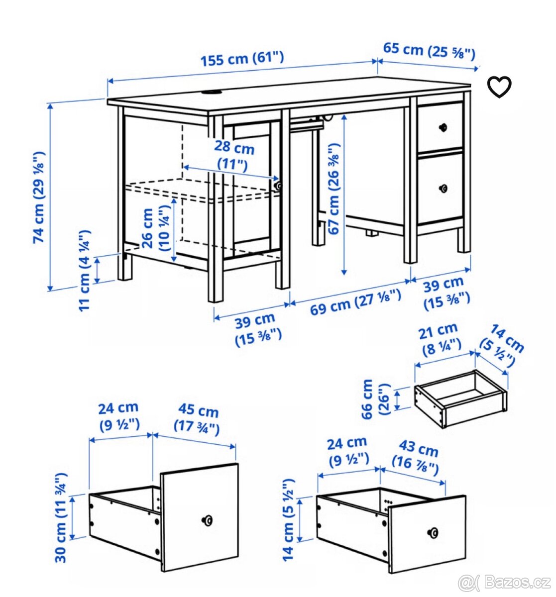 Psací stůl, bílé mořidlo 155x65 cm - 4