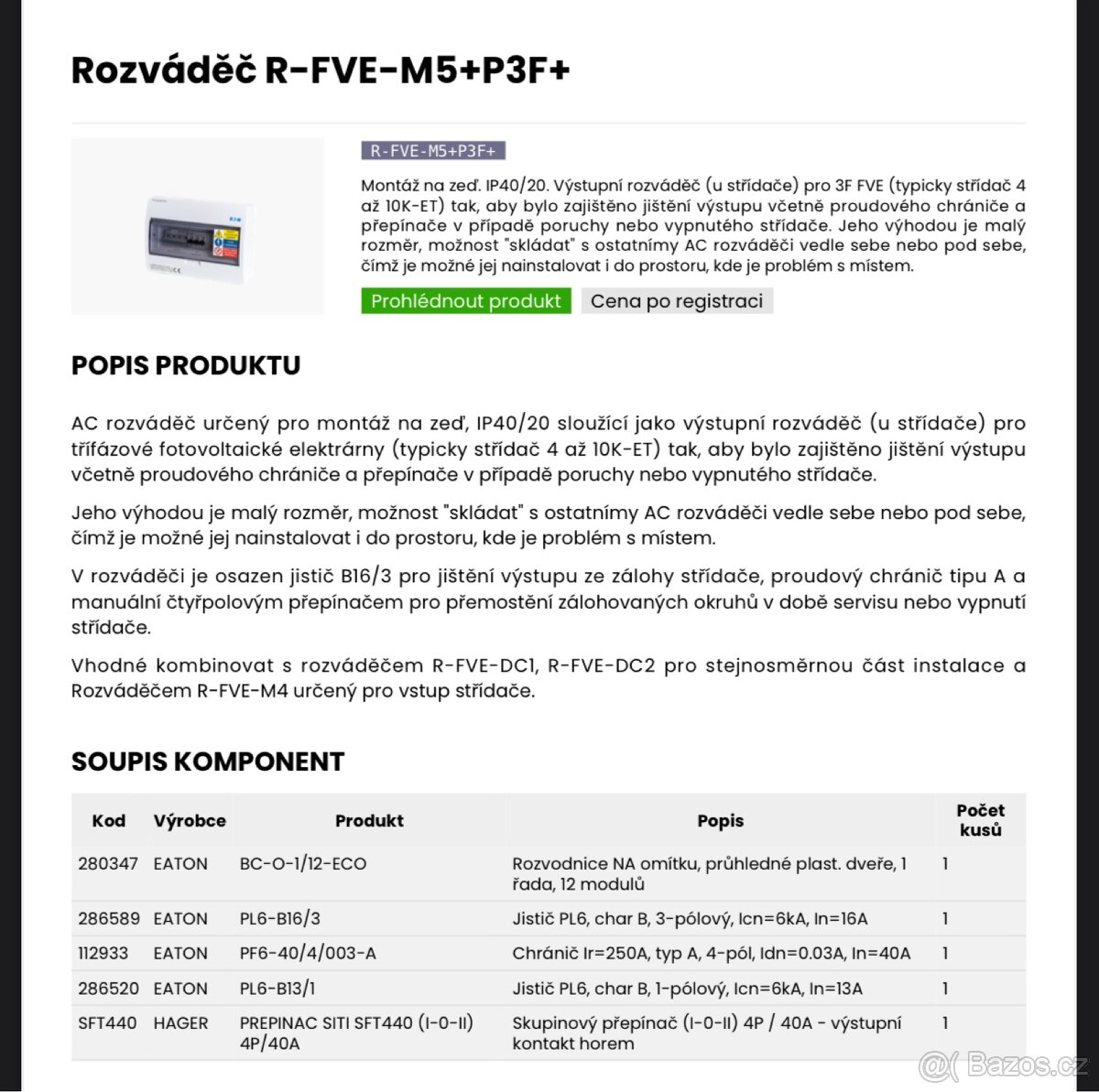 Rozvaděč pro FVE, fotovoltaické elektrárny, rozvaděč M5 - 4