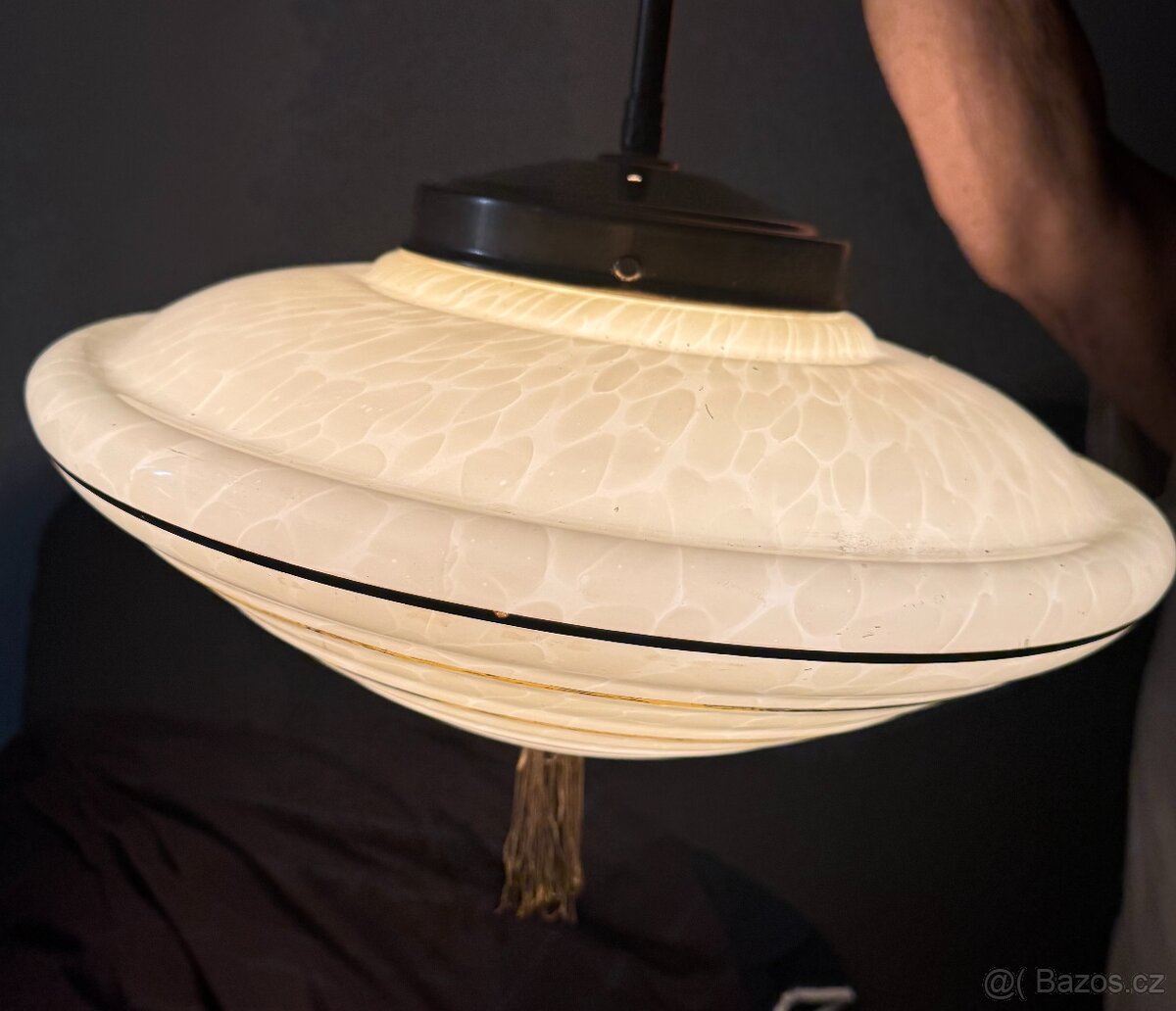 starožitný lustr funkční brokové sklo první republika - 4