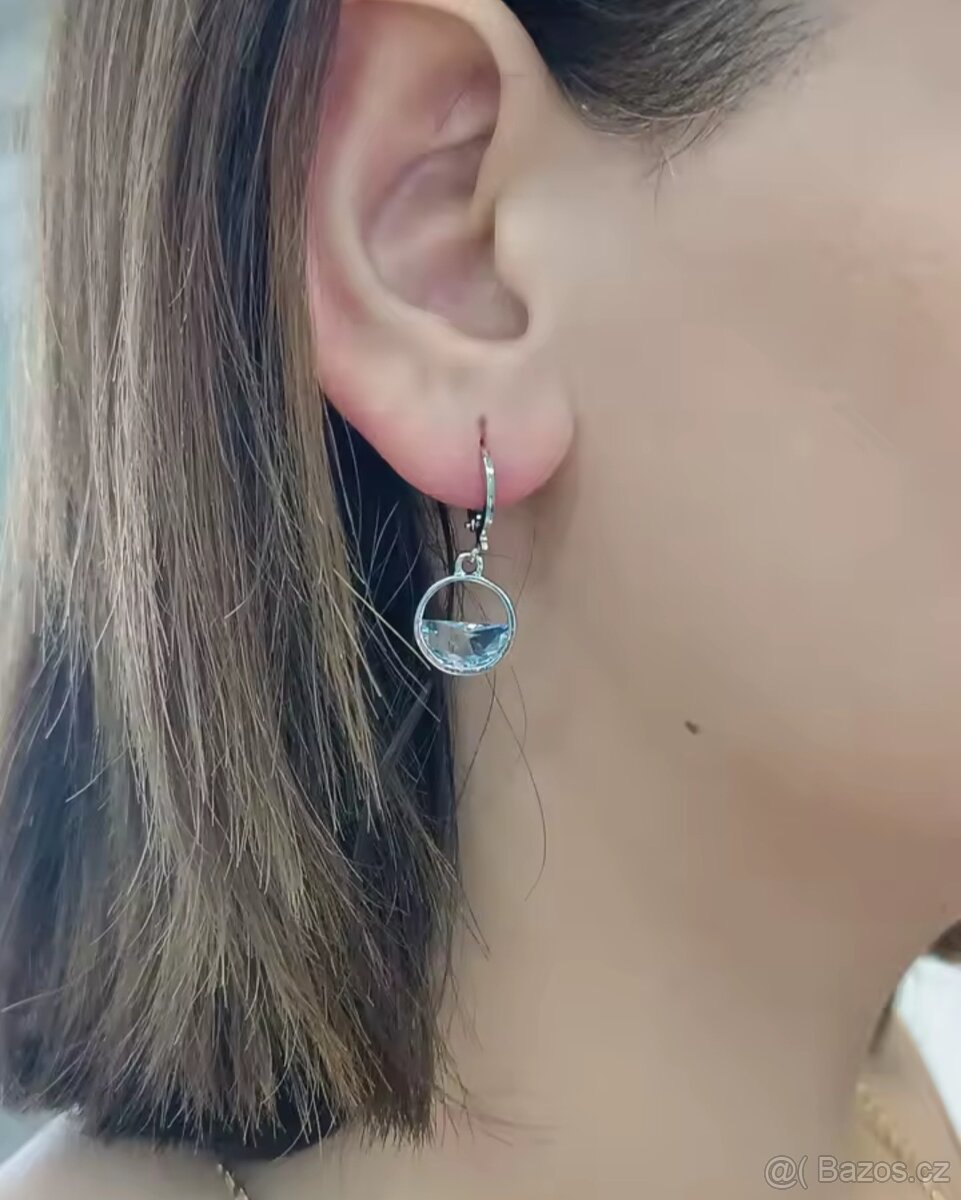 Nové dámské i dívčí stříbrné náušnice 925 kroužky 1 cm sklo - 4