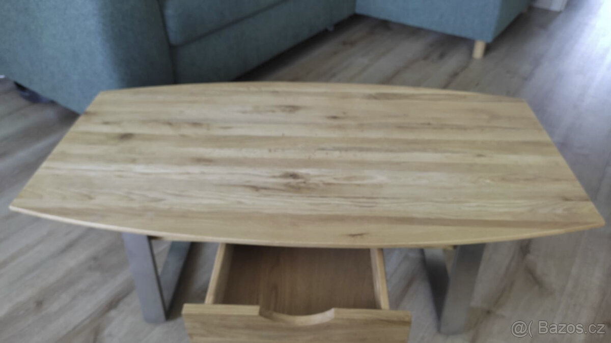 Prodám konferenční stolek z dubu a kovu - 4