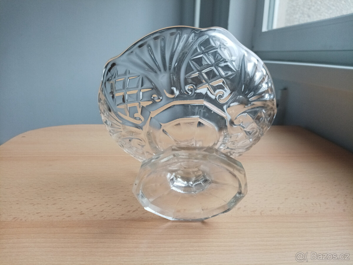 Retro skleněný podnos či mísa na nožičce - 4
