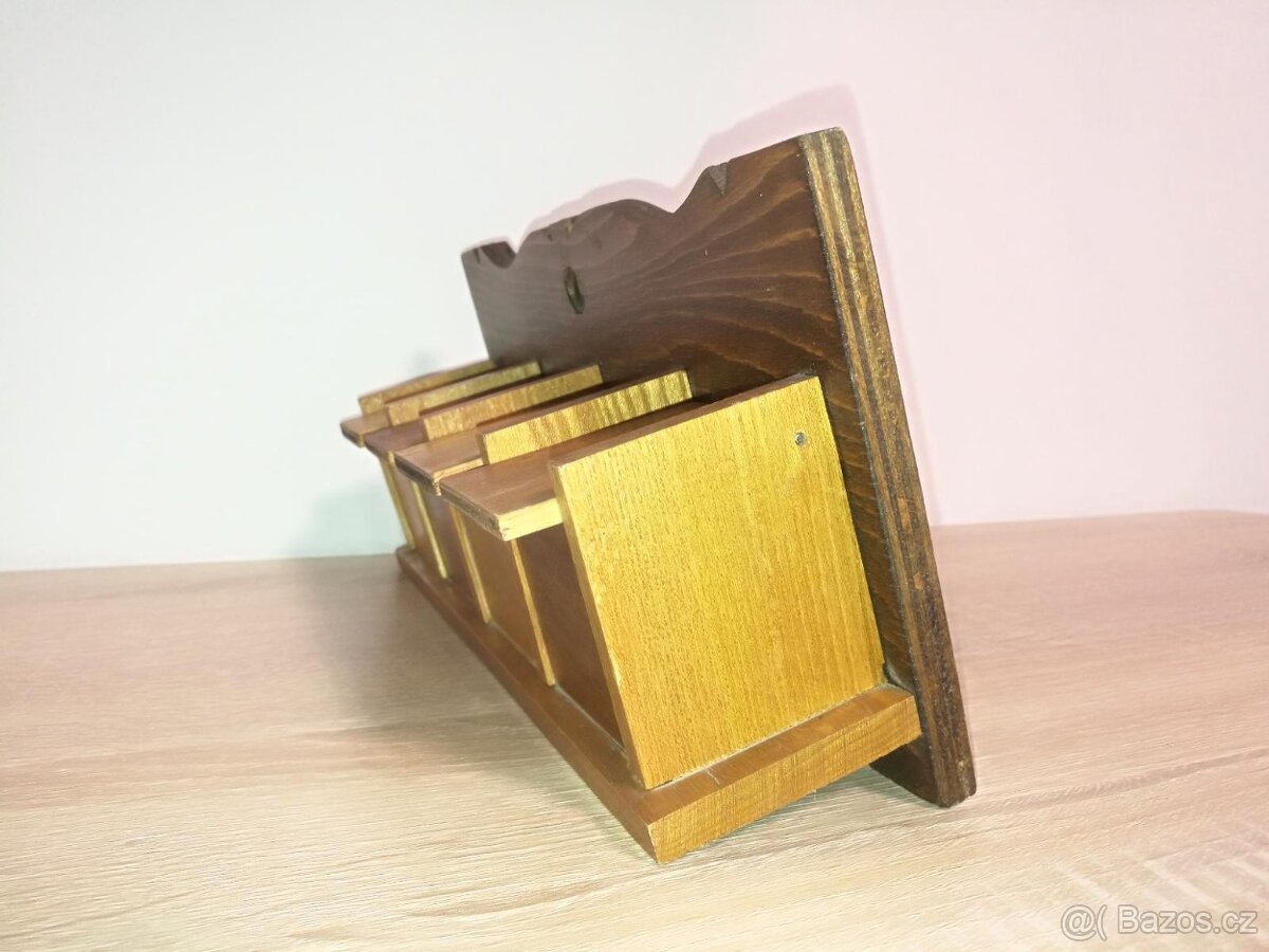 Starožitná dřevěná nástěnná polička / skříňka na čaje - 4