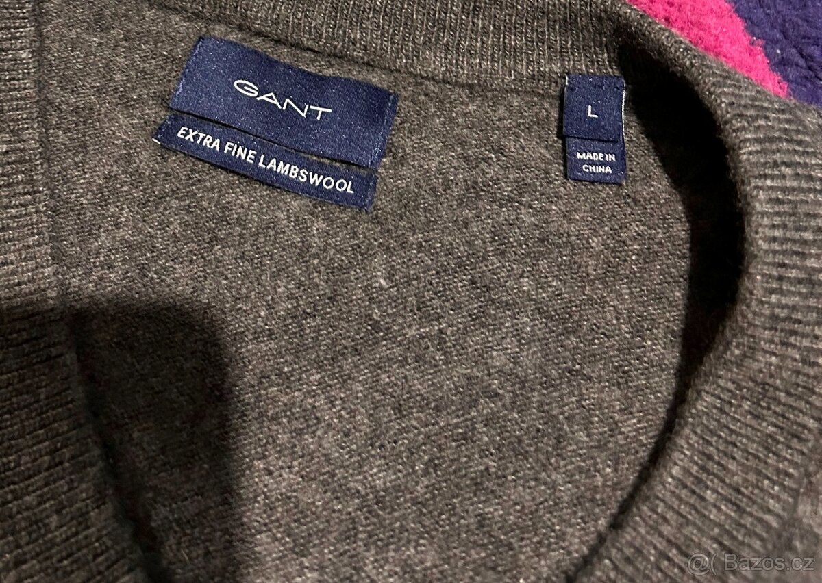 GANT PÁNSKÝ VLNĚNÝ LUXUSNÍ SLIM SVETR V NECK GREY-L - 4