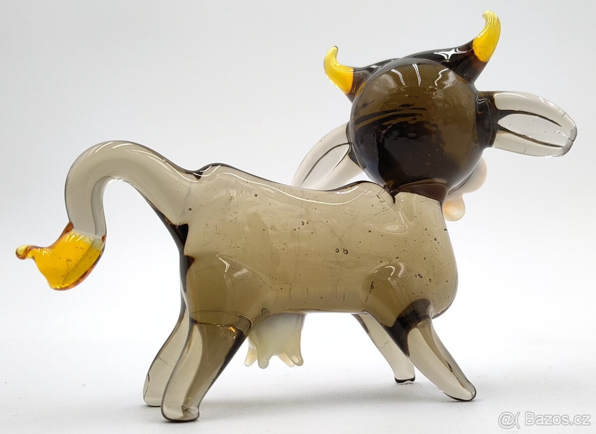 Sběratelská stará retro skleněná Figurka Kravička Ruční prác - 4
