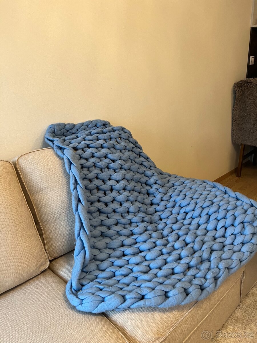 🩵 Ručně pletená deka z mohérové vlny - 4