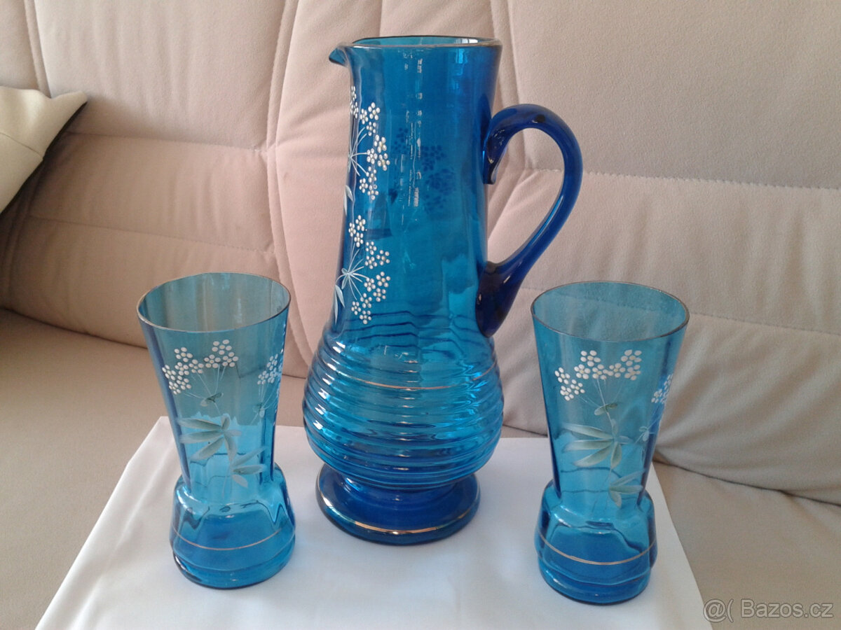 Přátelská souprava modré sklo s malbou - 4