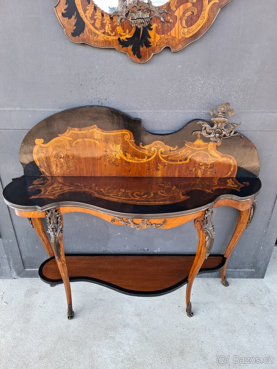 Intarzovaná konzole se zrcadlem 19.stoleti FRANCIE - 4