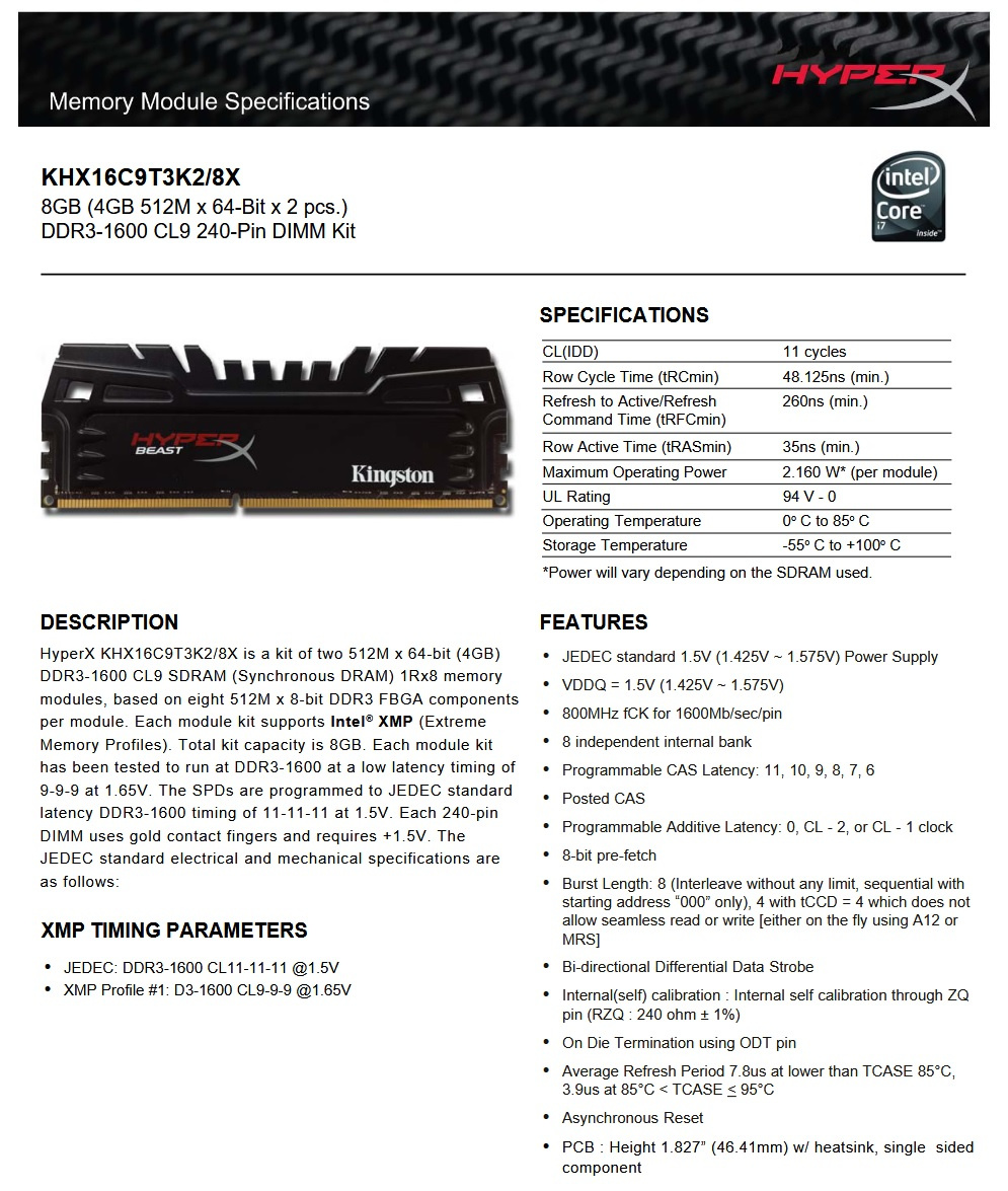 RAM Kingston HyperX Beast 8GB (2x4GB) DDR3 1600Mhz - 4