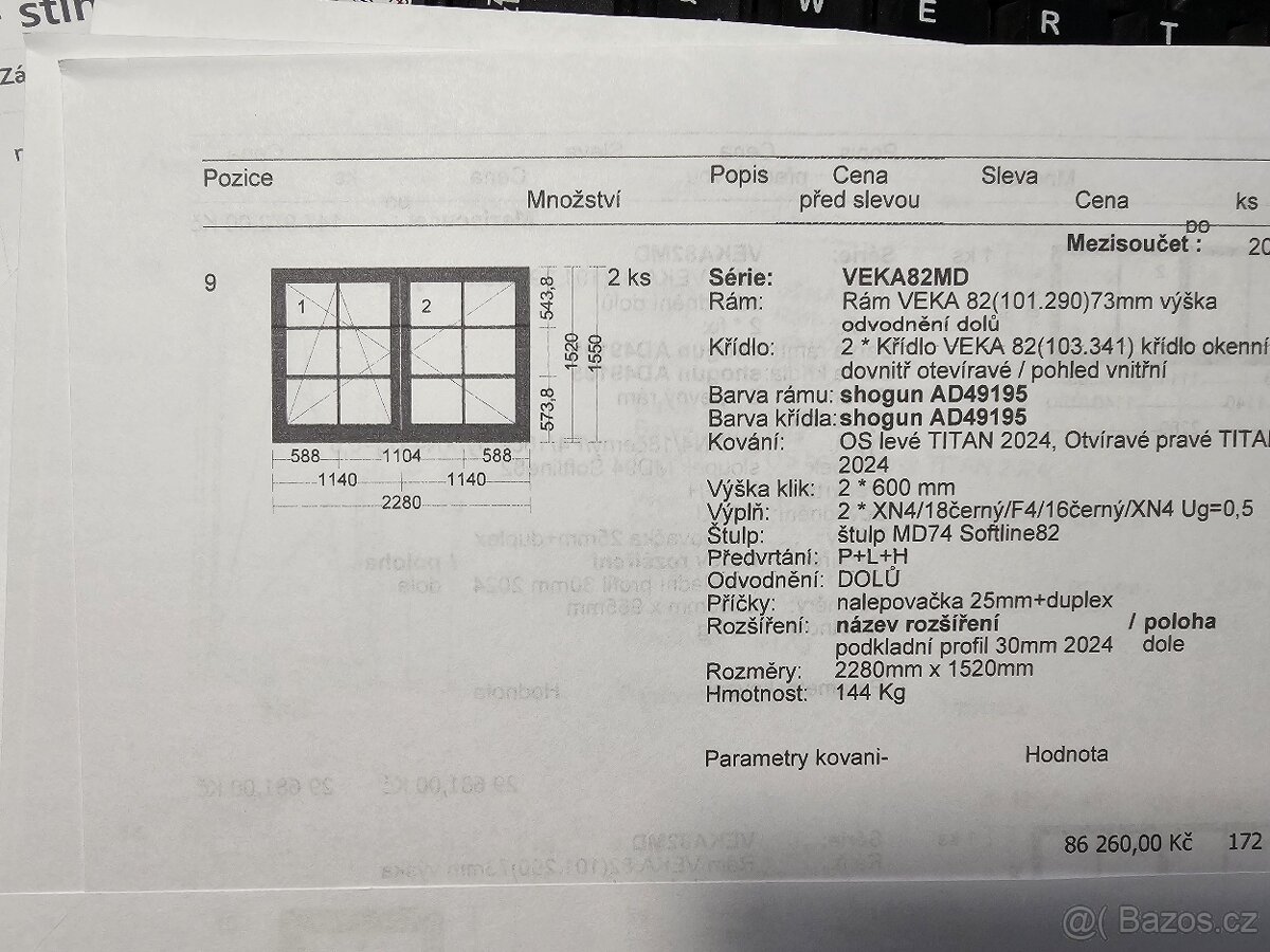 č.9 RODÁM OKNO DVOUKŘÍDLÉ NOVÉ VEKA 82 dřevo+příčky - 4