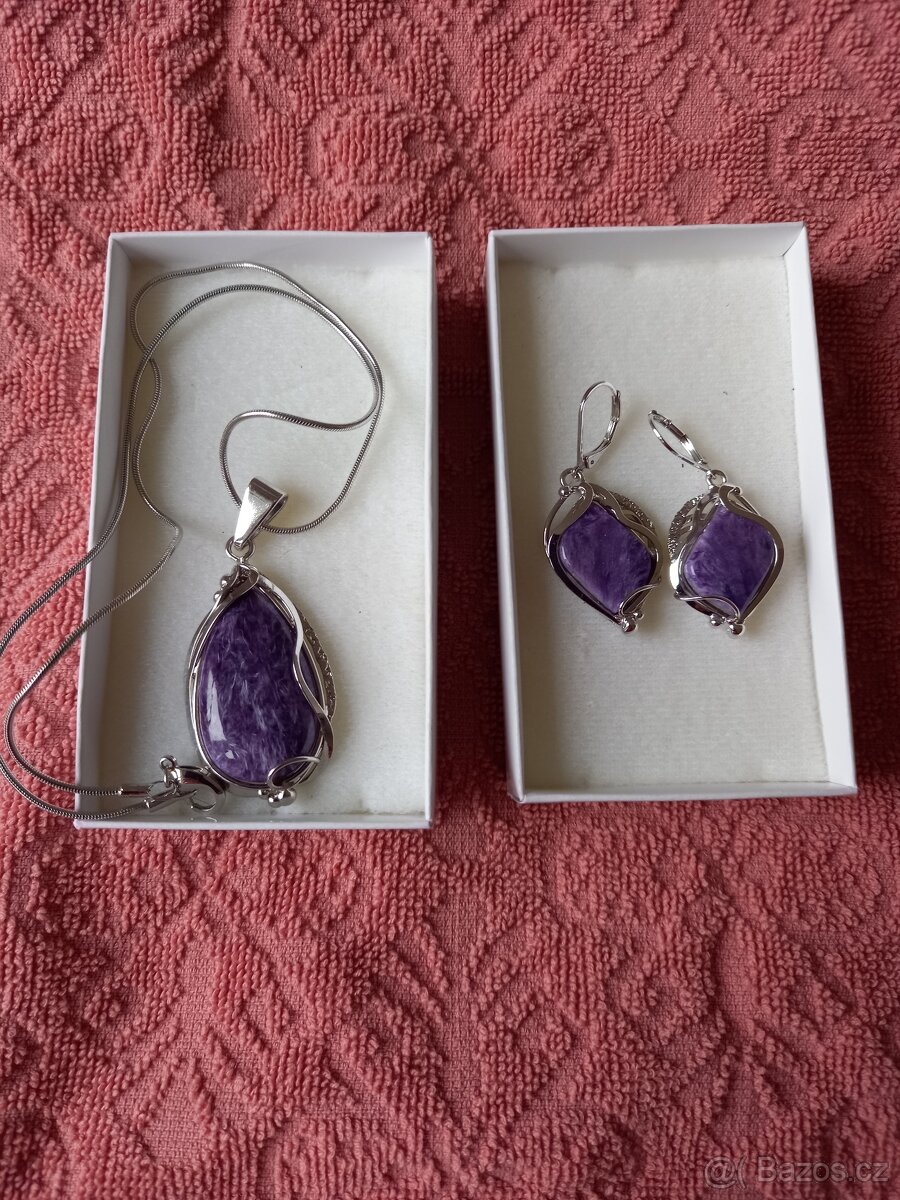 Nový set - náhrdelník a náušnice s Čaroitem - 4