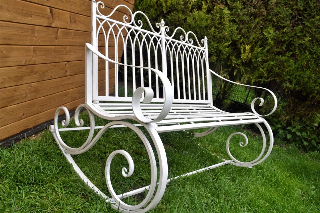 Provence kovová houpací lavice - antik bílá - 4