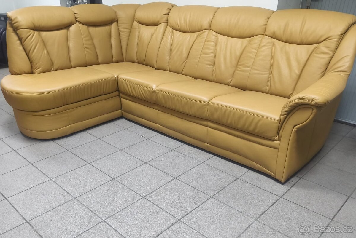 Kožená rohová sedací souprava - TOP STAV, jak NOVÁ - 4