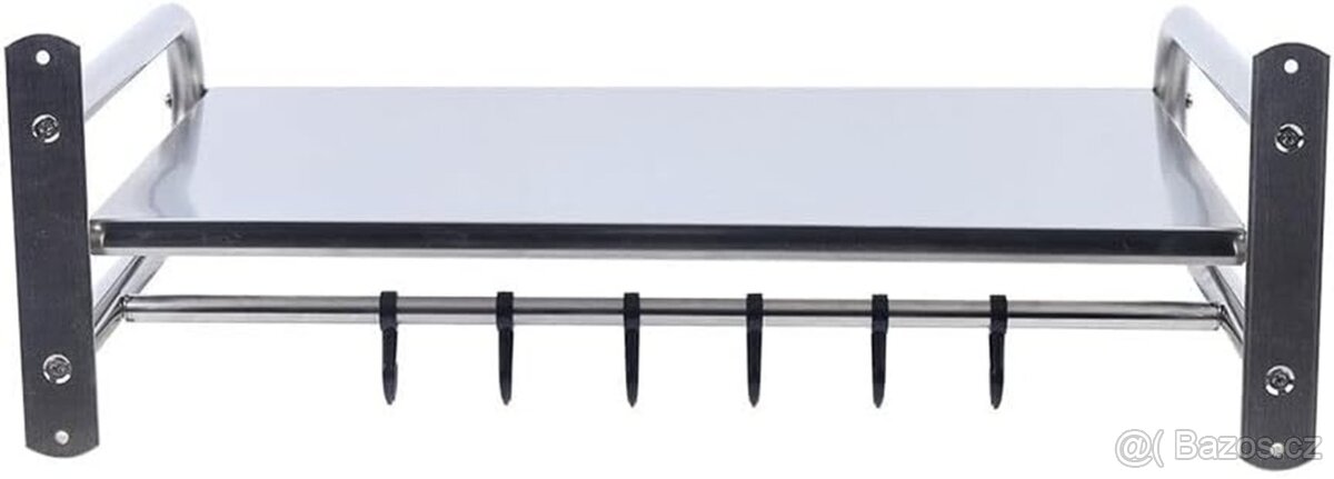 Nerezová nástěnná polička pod mikrovlnku s 6 háčky, 53×38×18 - 4