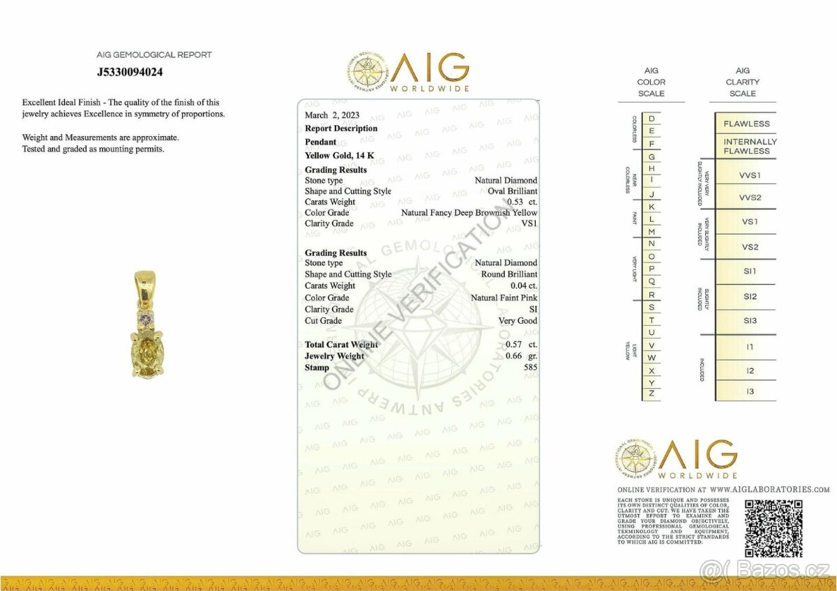 14K přívěšek s diamanty 0,57ct - certifikát AIG - 4