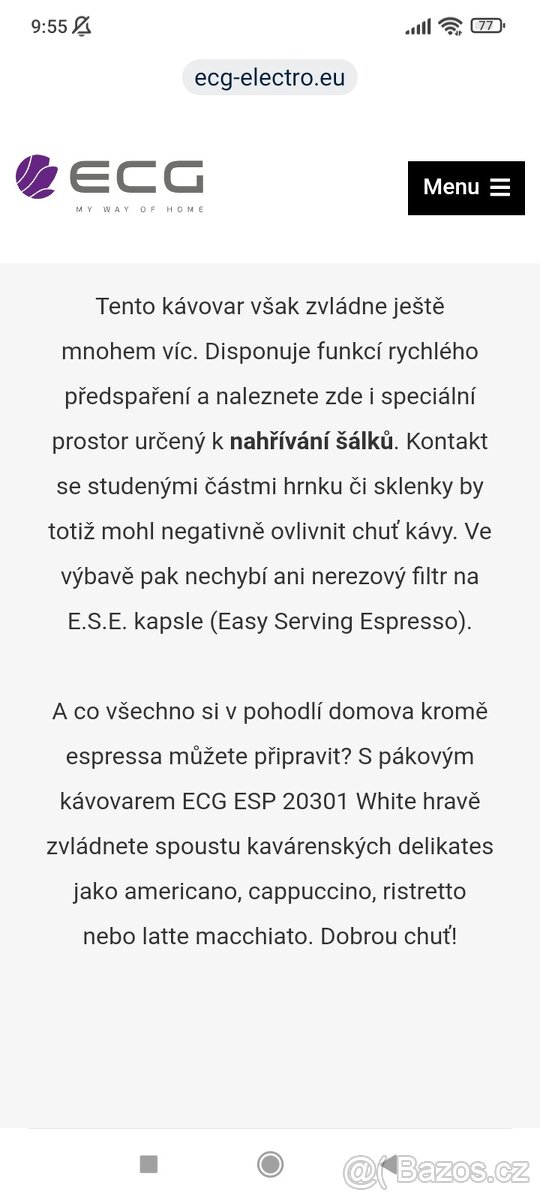 Kávovar ECG ESP 20301 bílý NOVY - 4