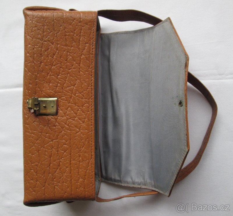 Vintage pevná kabelka do ruky, světle hnědá kůže - 4