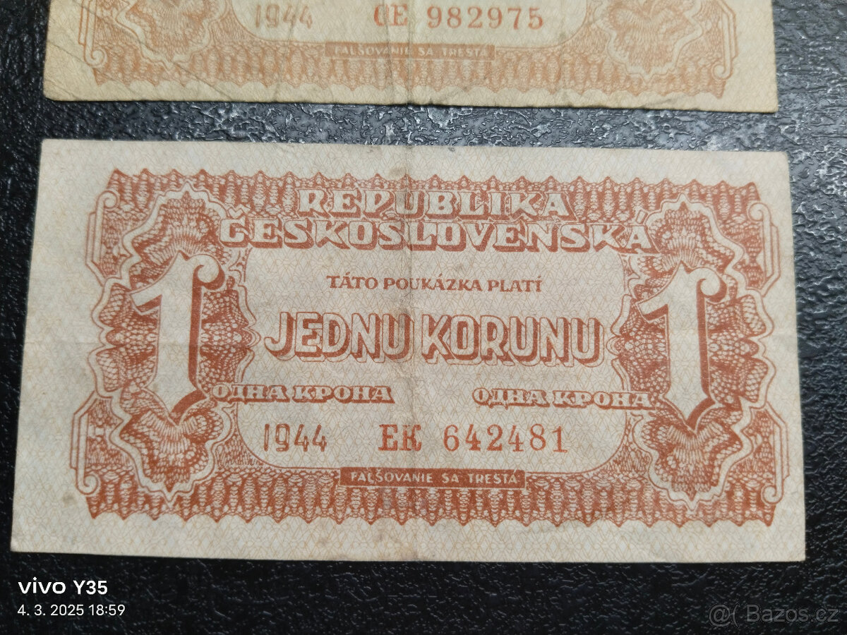 Korunové poukázky 1944 Československo posunutý tisk - 4