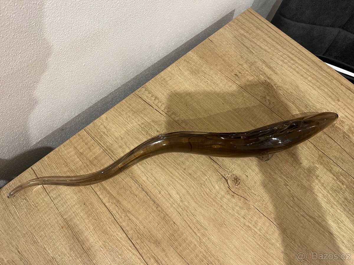 Skleněná ryba - úhoř, hutní sklo - 4