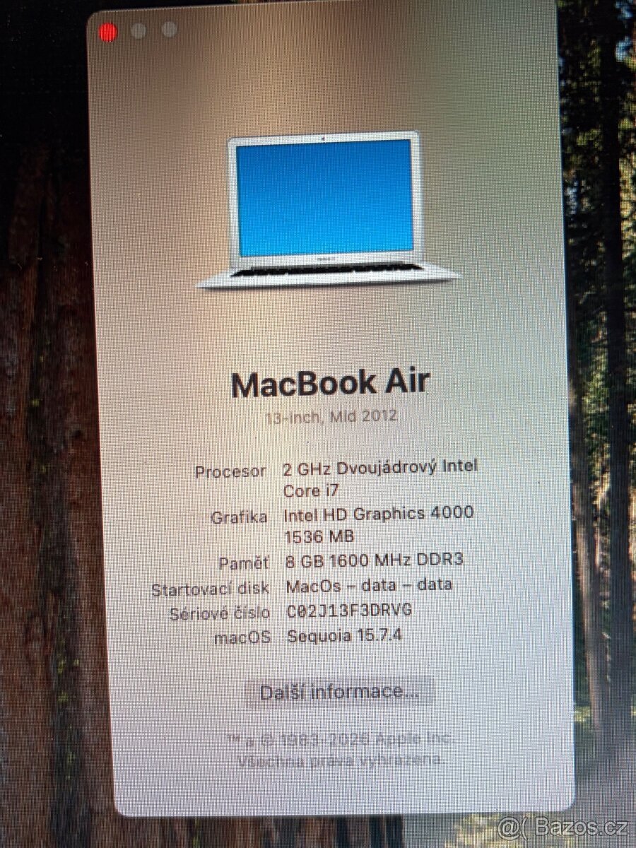 Macbook Air 13" Mid 2012 macOS Sequoia 15.7.4 Ram 8gb I - 4