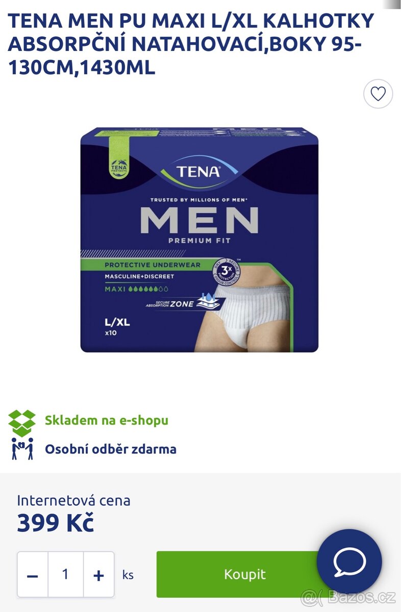 Inkontinenční kalhotky natahovací XL/L pleny, TENA MEN - 4