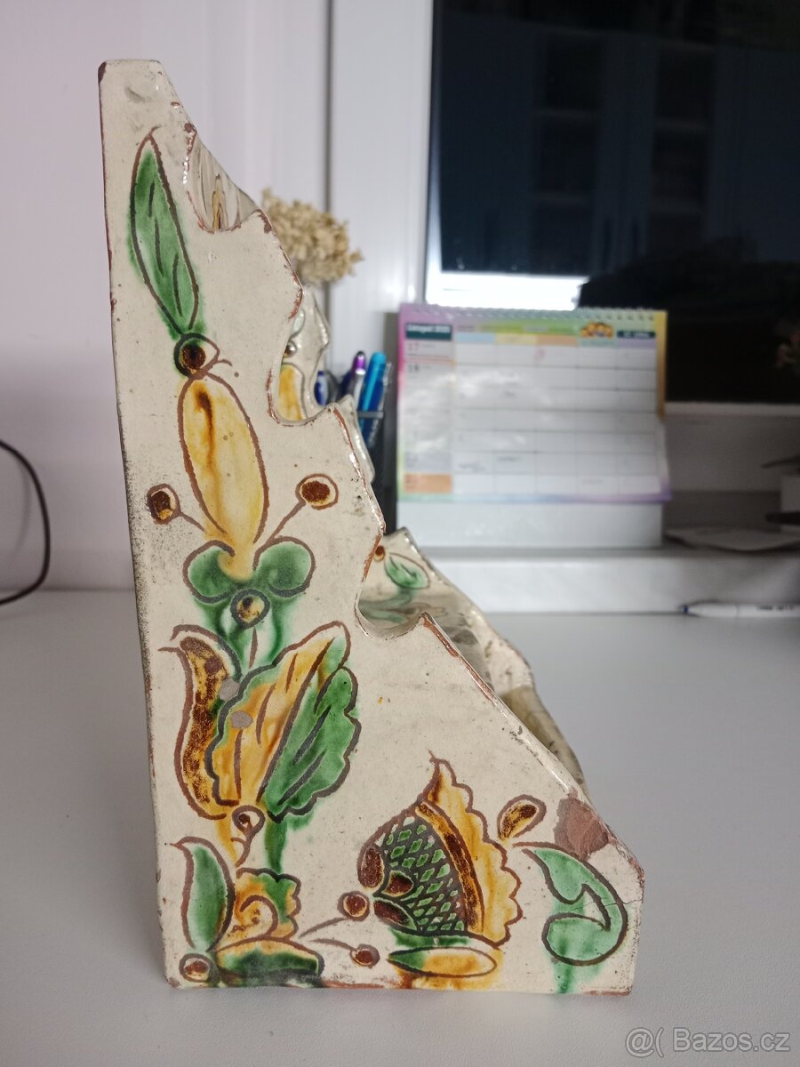 Keramický kahánkový svícen / lidová majolika – ruční malba - 4