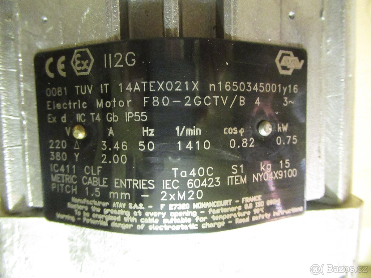 NEPOUŽITÝ přírubový elektromotor 380V.0,75kw-1410ot.min. - 4