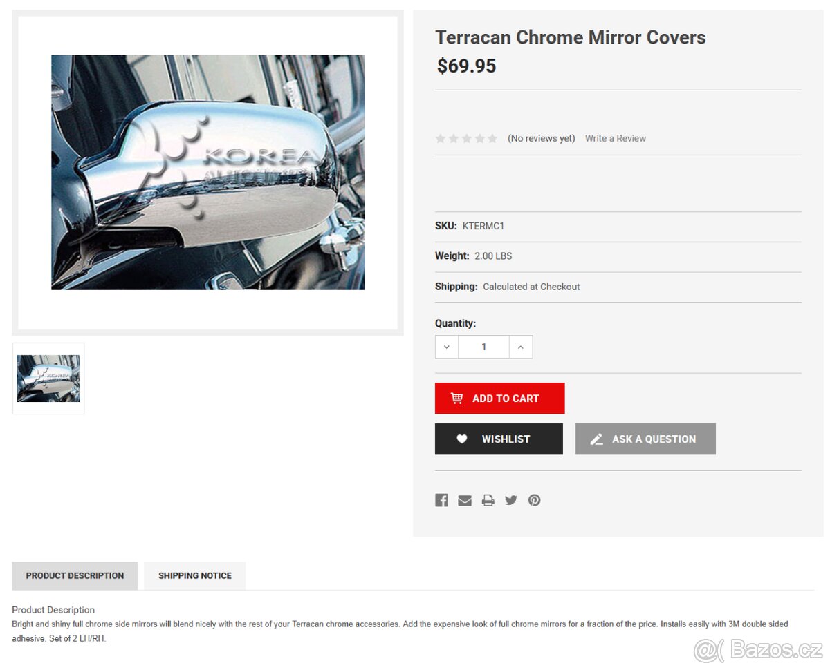 Terracan chromované kryty vnějších zrcátek, sada - 4