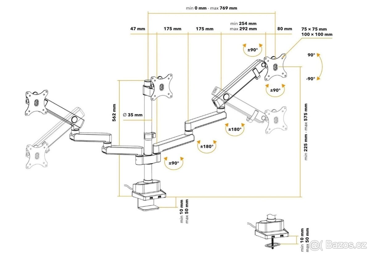 Držák na 3 monitory - AlzaErgo Arm T10B Essential USB - 4
