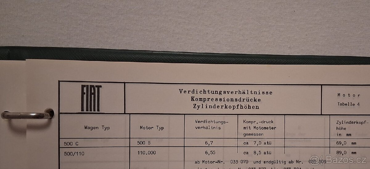 FIAT - všechny typy (50-70.let) tabulky, hodnoty, seřízení - 4