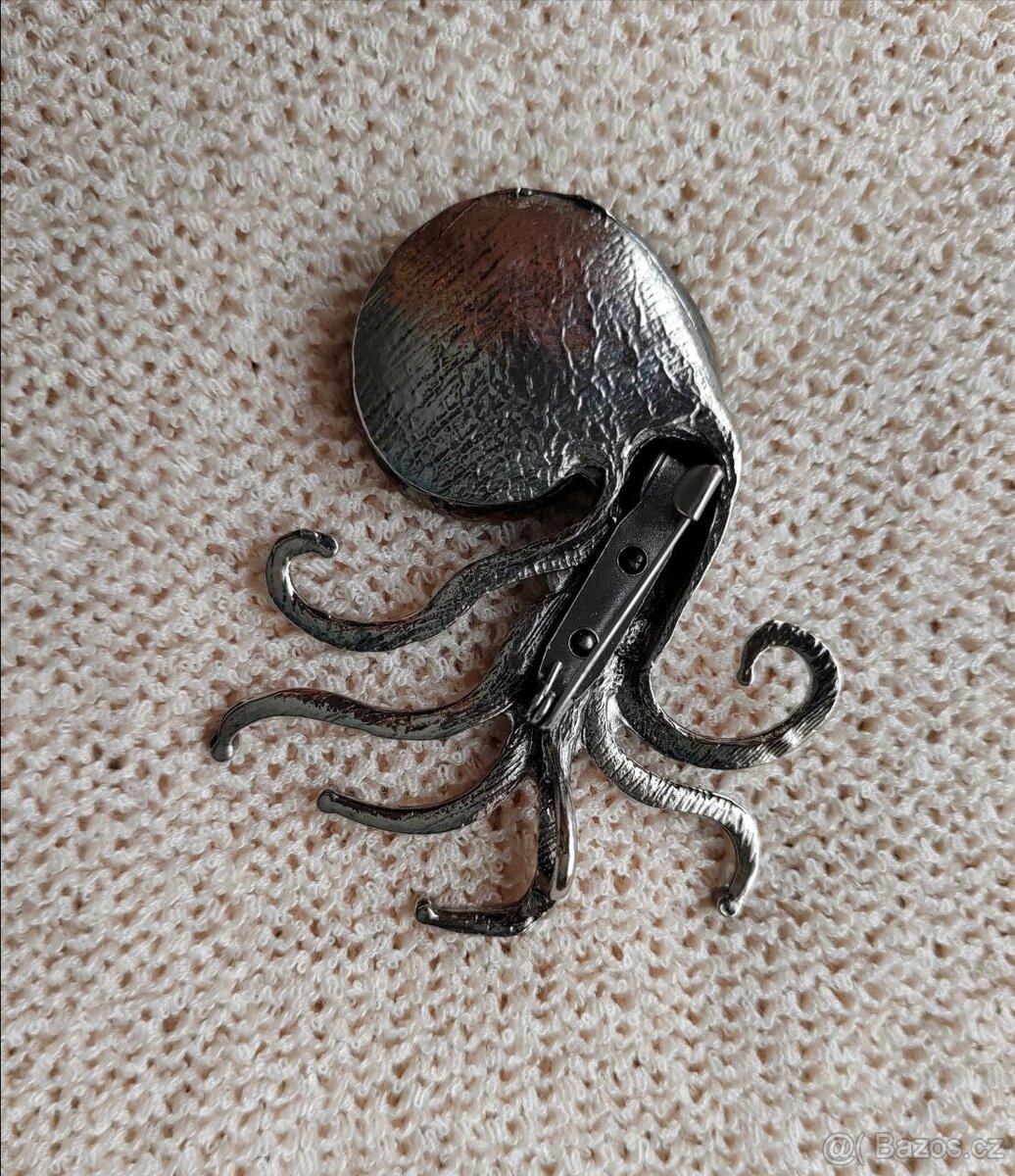 Přírodní amonit Brož s přívěsky ve tvaru chobotnice - 4