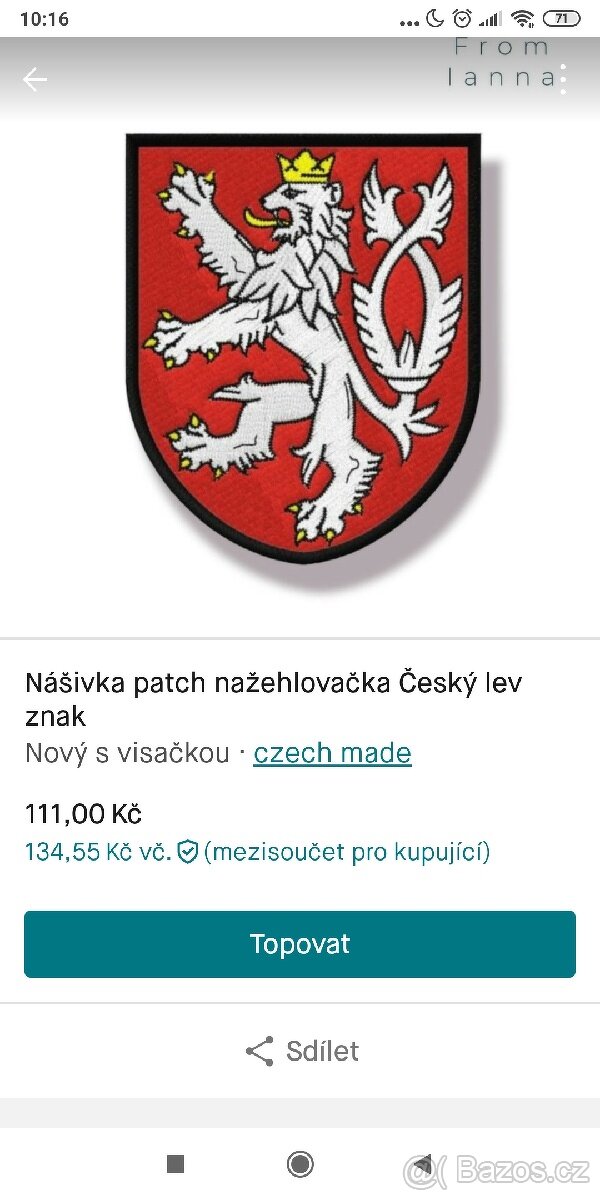 Nášivka český lev malý znak/ patch - 4