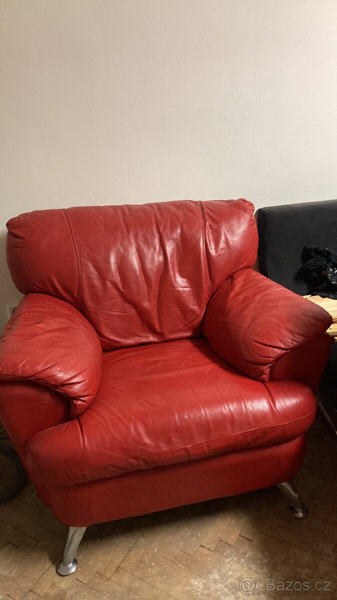 Kožený červený gauč/pohovka - 4