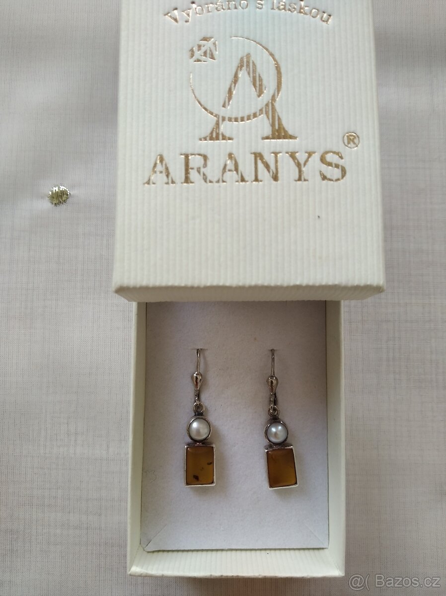 Náušnice STŘÍBRNÉ -Jantar a perly - 4