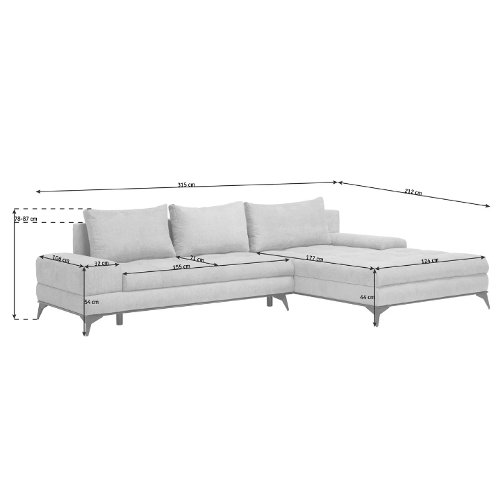Rohová textilní sedačka světle šedá, pravý roh - 4