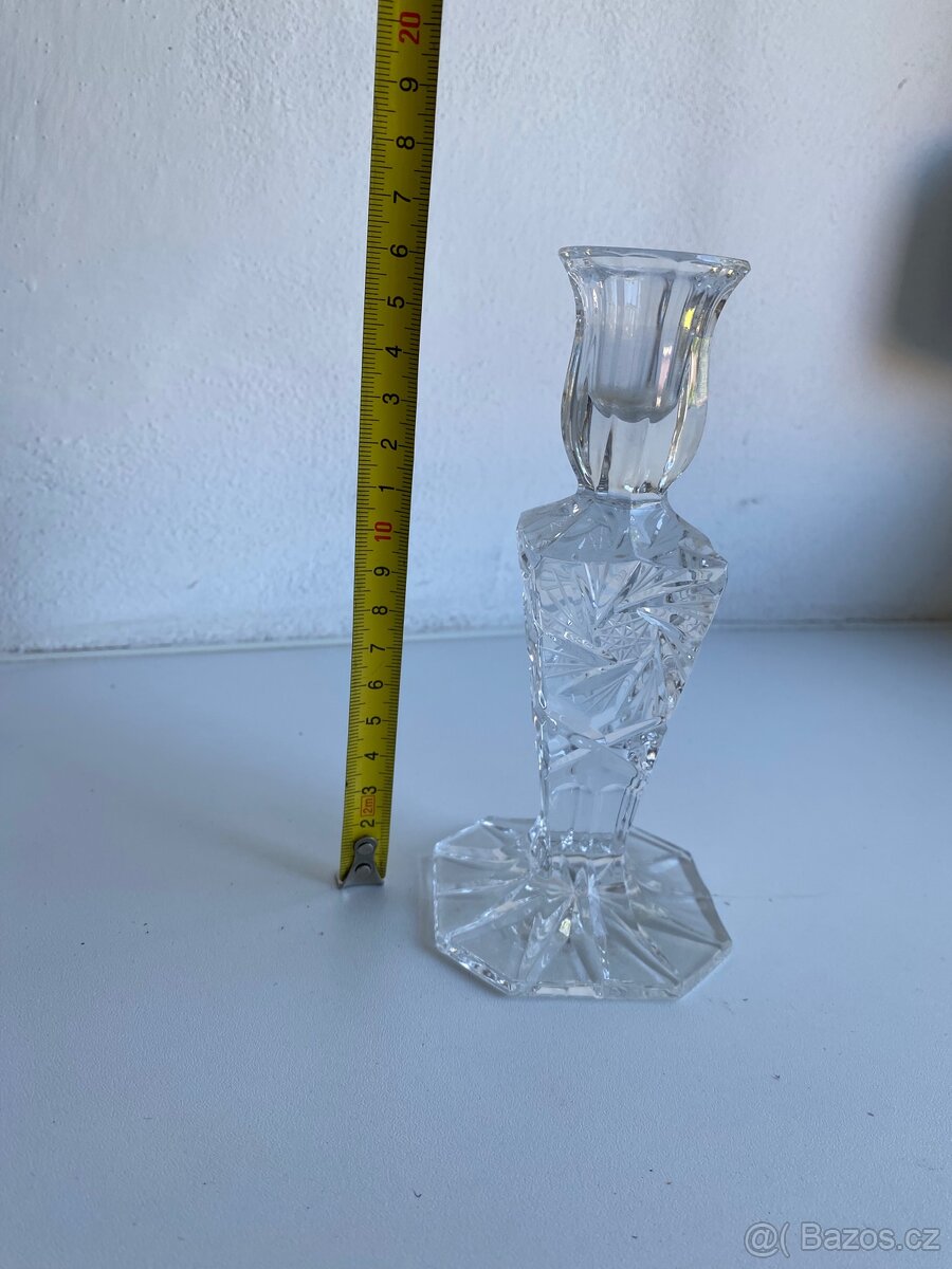 Broušený křišťálový svícen - české sklo - 4