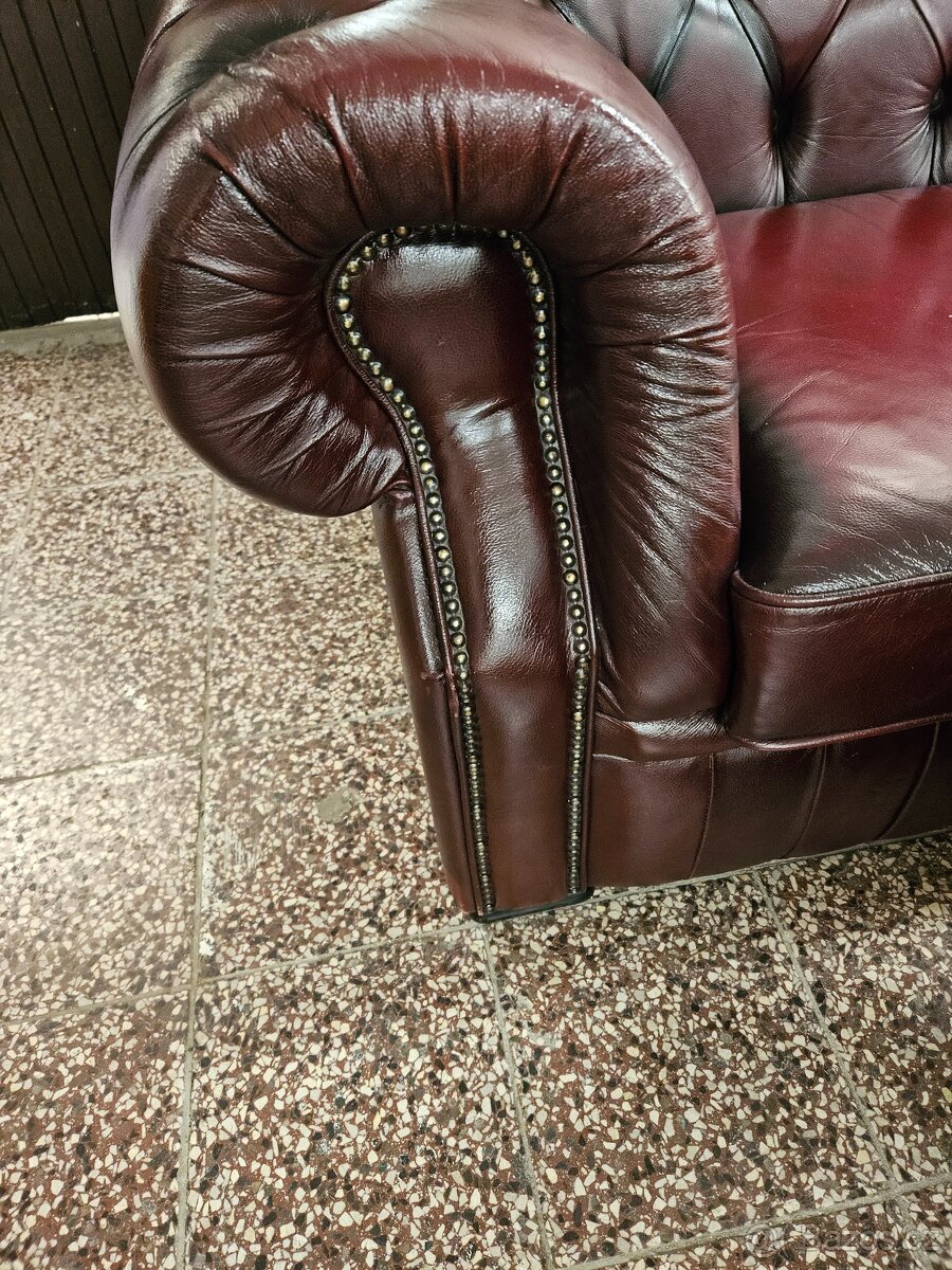 CHESTERFIELD ŠTÝL,KOŽENÁ SEDAČKA 3+3+1,ZĽACNENÁ - 4