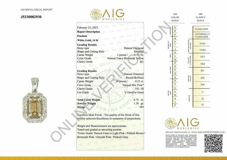 Krásný 14K přívěšek s diamanty 0,73ct - certifikát AIG - 4