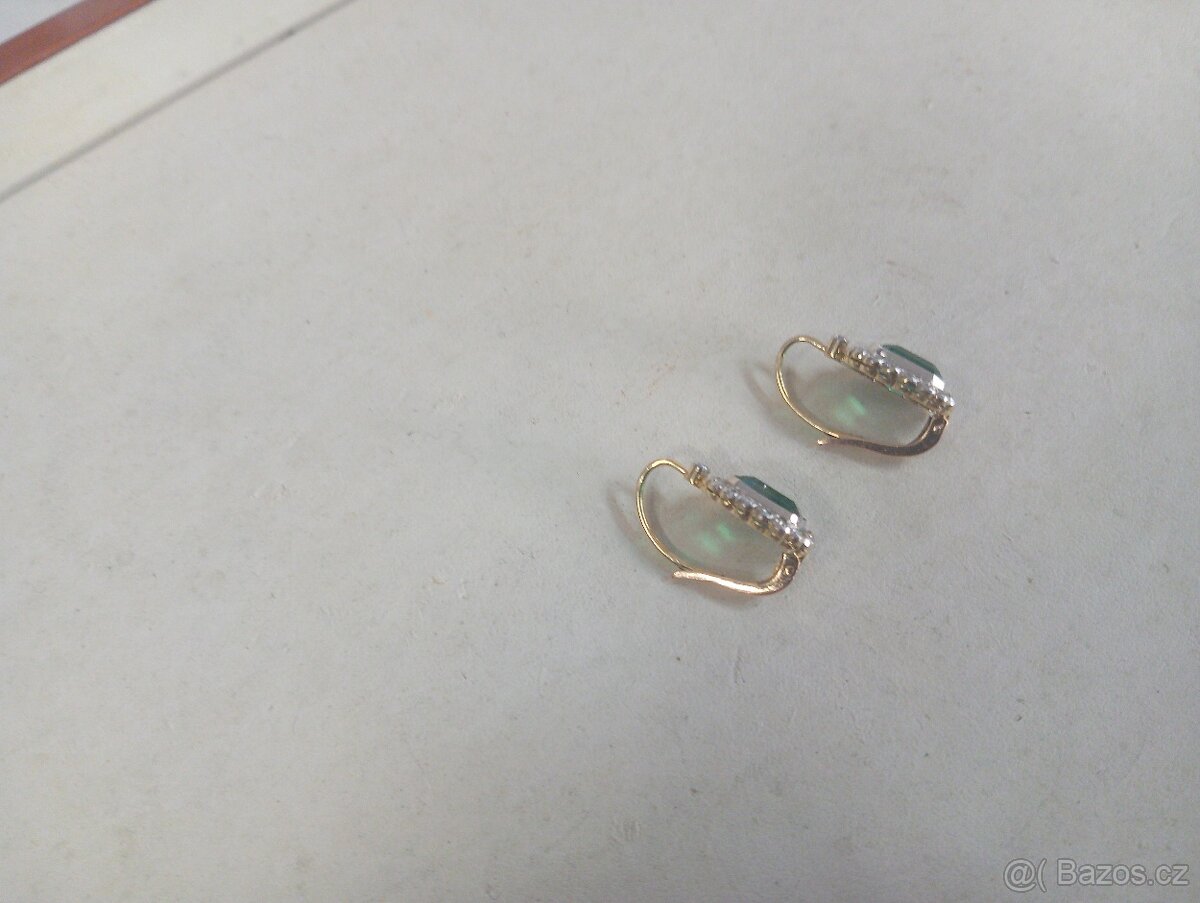 LUXUSNÍ ZLATÉ NÁUŠNICE-SMARAGDY,BRILIANTY - 4