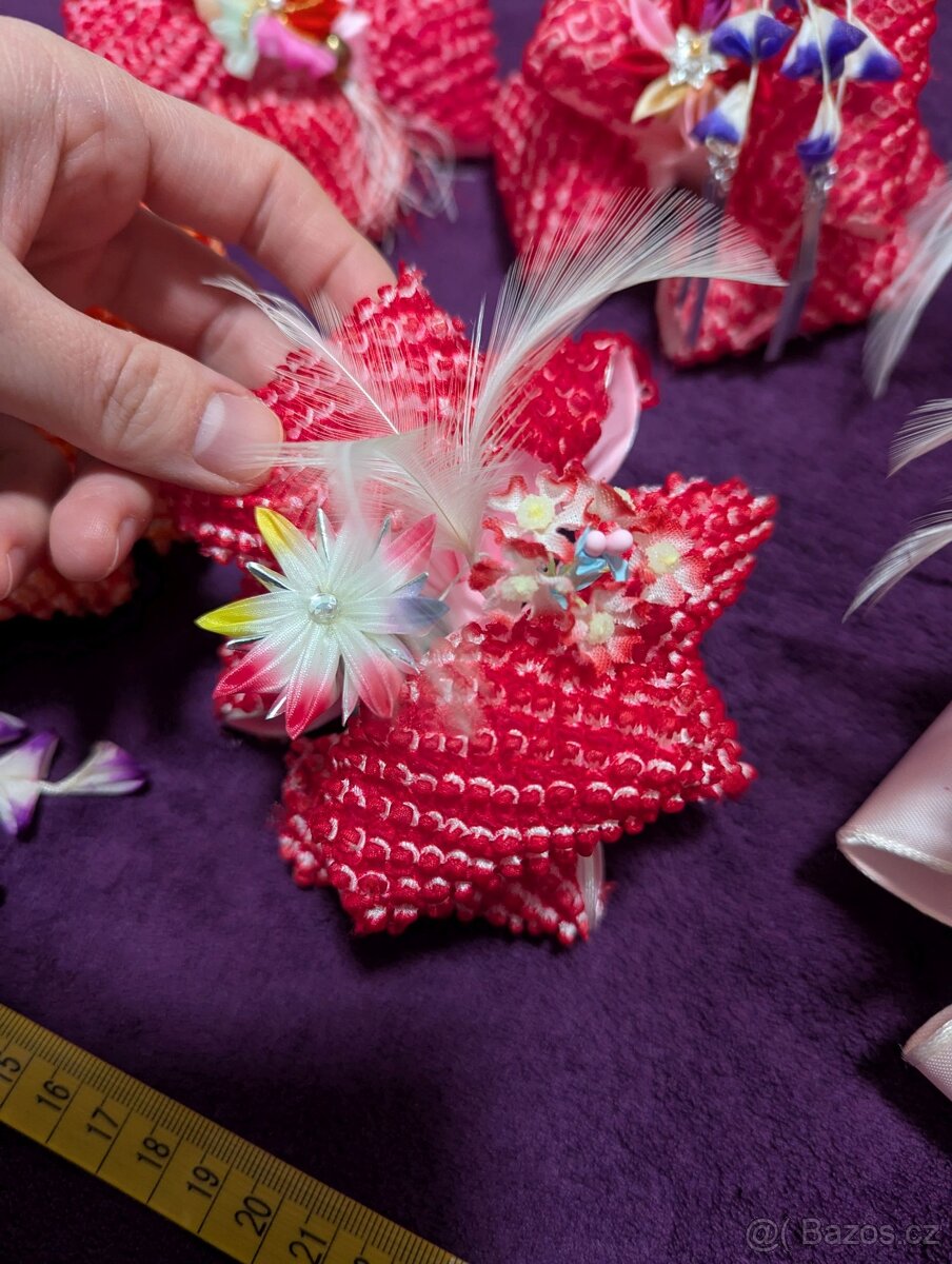 Japonské ozdoby do vlasů - růžové - 4