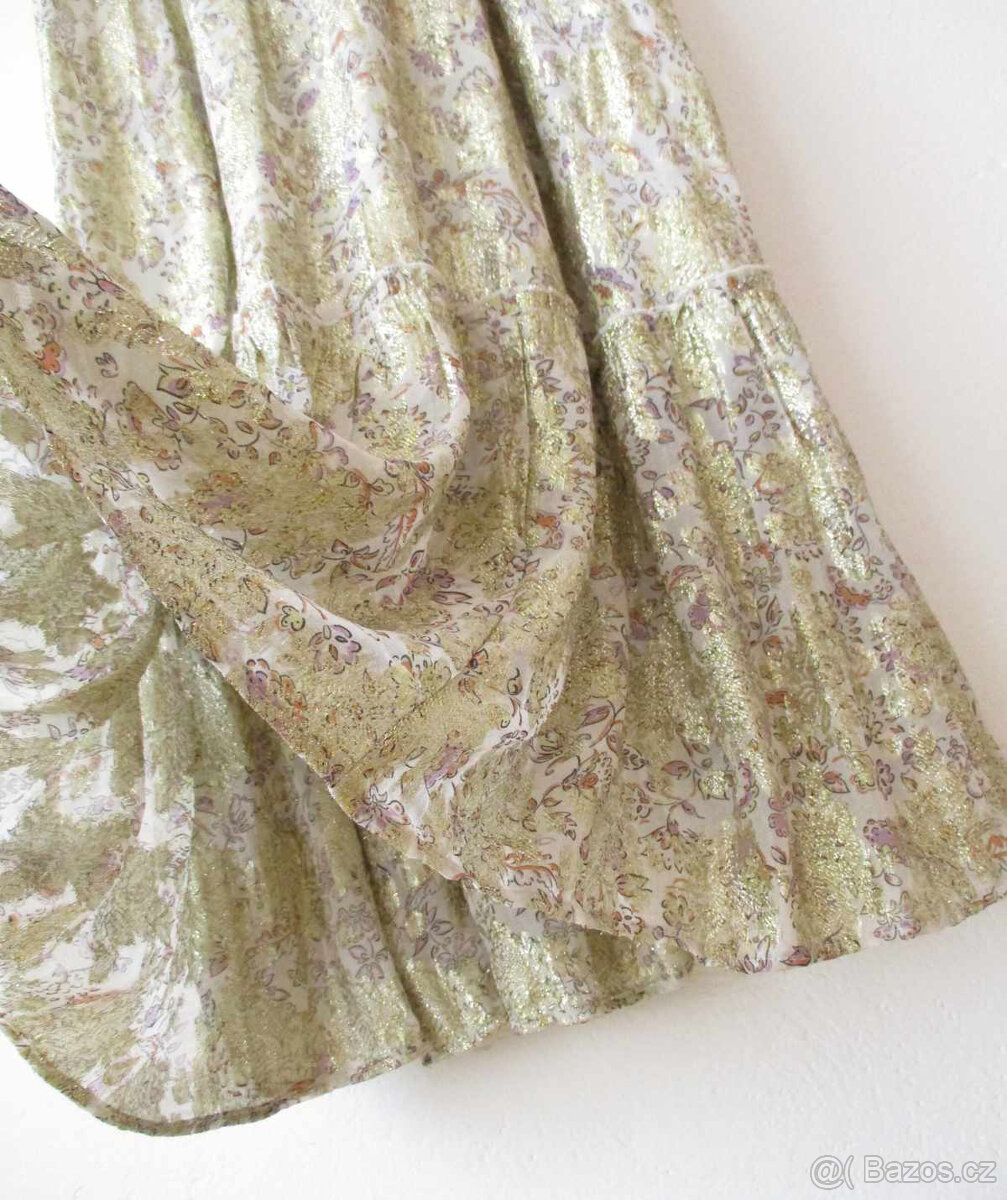 Dlouhé letní šaty květované zlaté Mango L XL 40 42 - 4