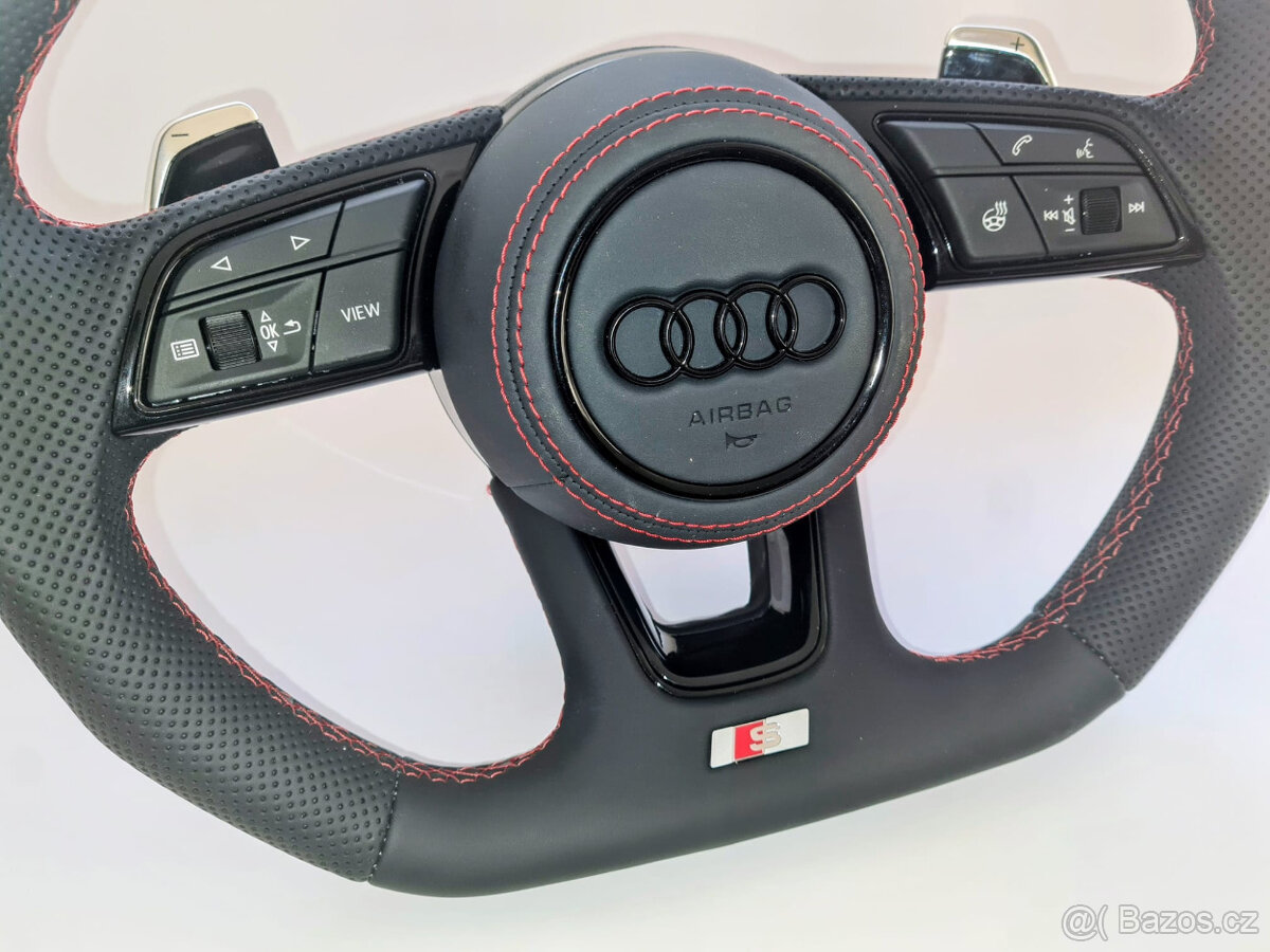 AUDI KOŽENÝ EXCLUSIVE ČERVENA NIT VOLANT + AIRBAG + F1 PADLA - 4