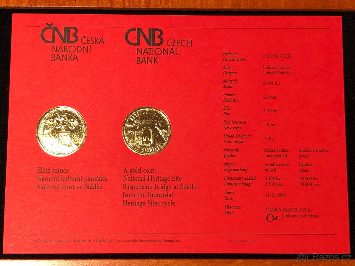 Zlatá mince řetězový most ve Stádlci - BK - 4