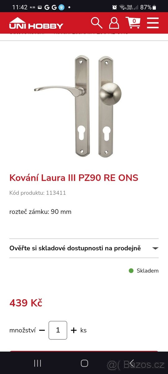 2x Kování klika - koule (cena za obě) Rozteč 90 - 4