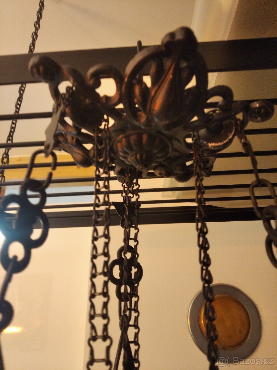 Starožitný lustr na kahan, lampu, petrolejku - 4