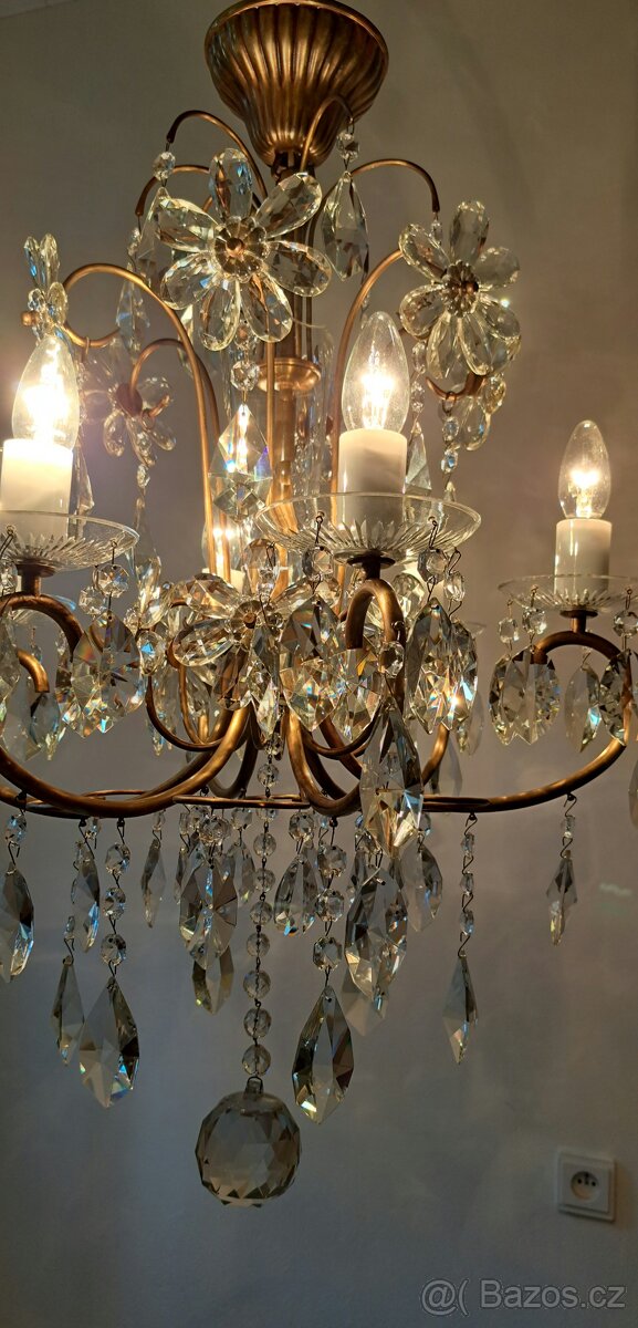 Starožitný křišťálový lustr, lustřík, osvětlení - 4