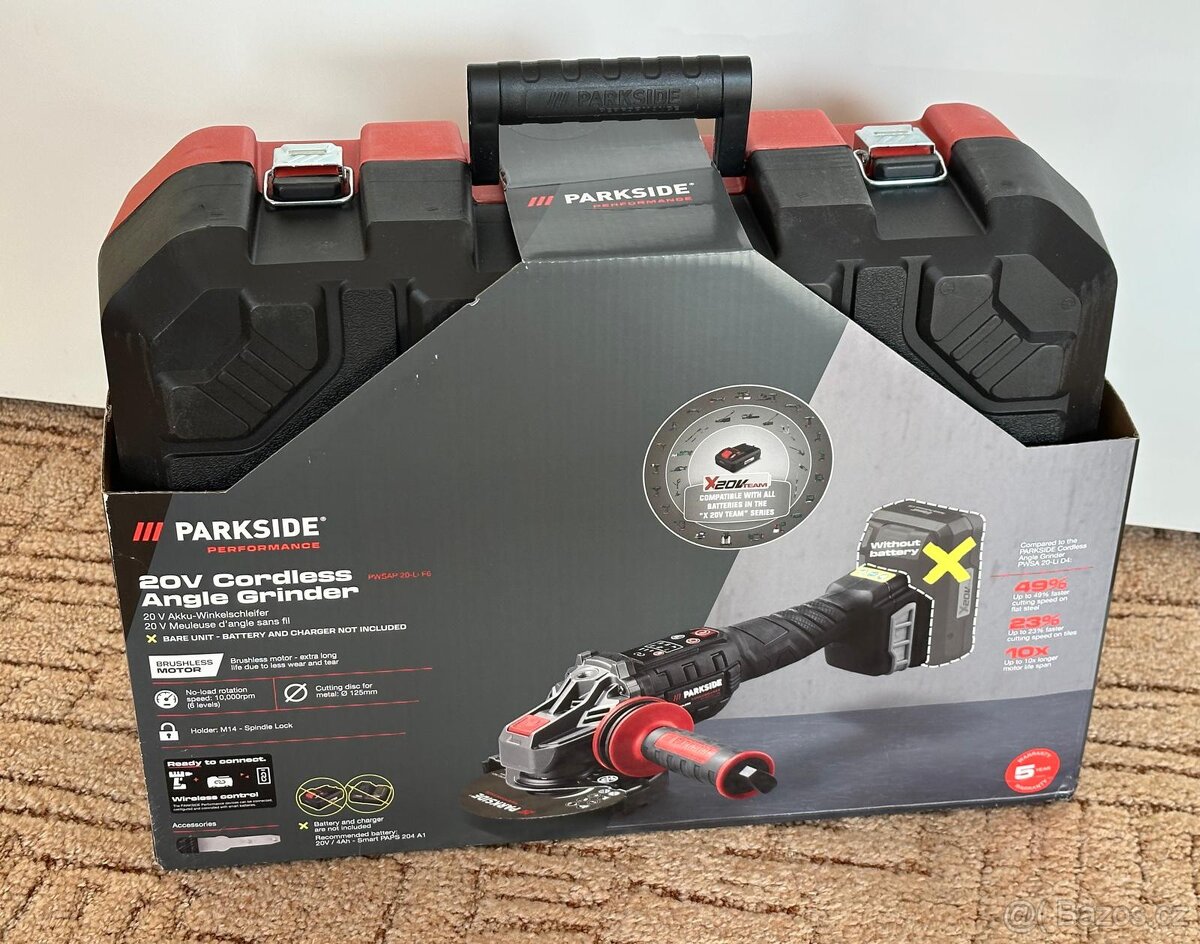 Aku úhlová bruska Parkside|+4Ah baterie,rychlonabíječka - 4