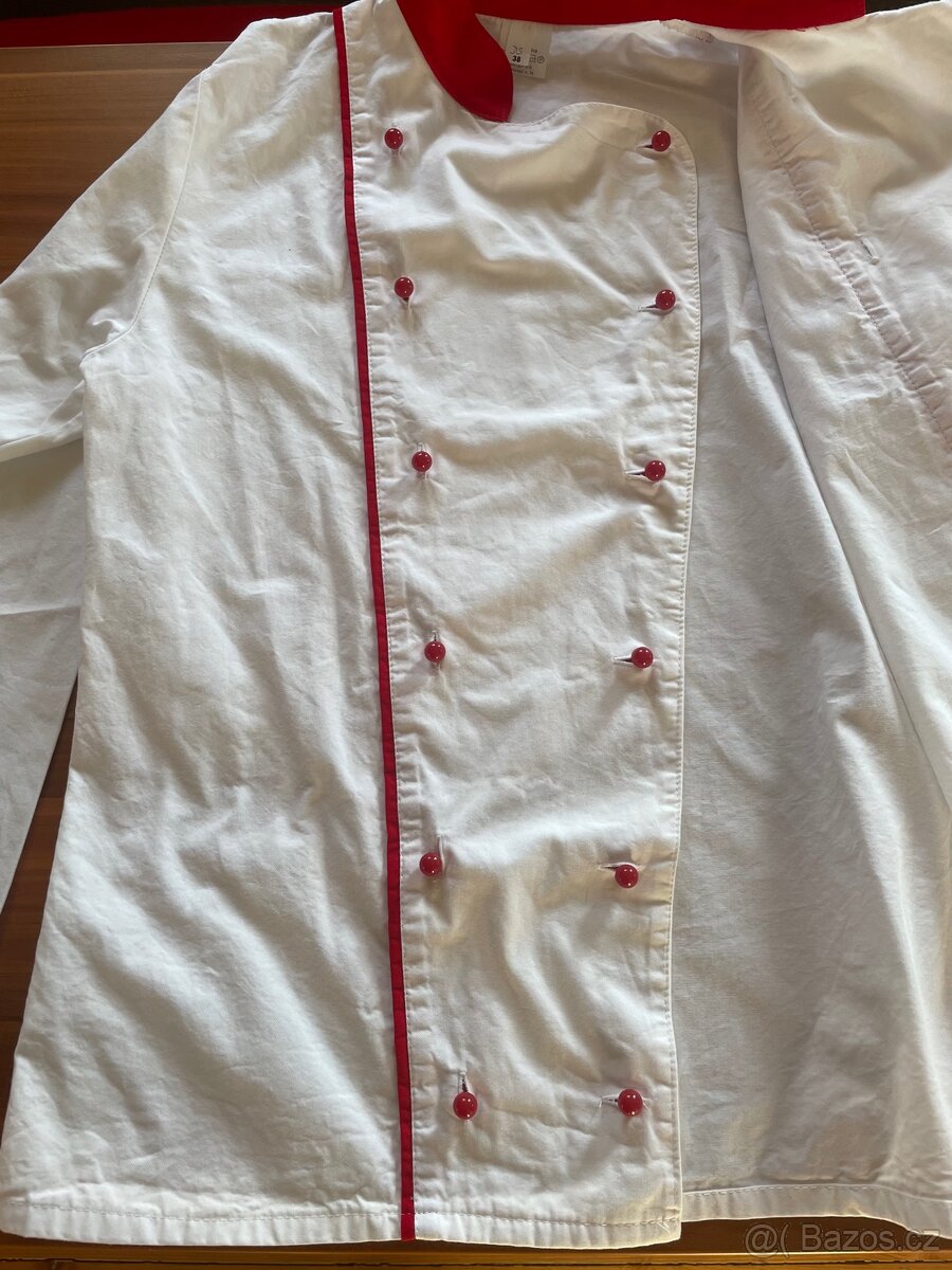 Bílý kuchařský rondon dvouřadý s červenou kombinací - 4