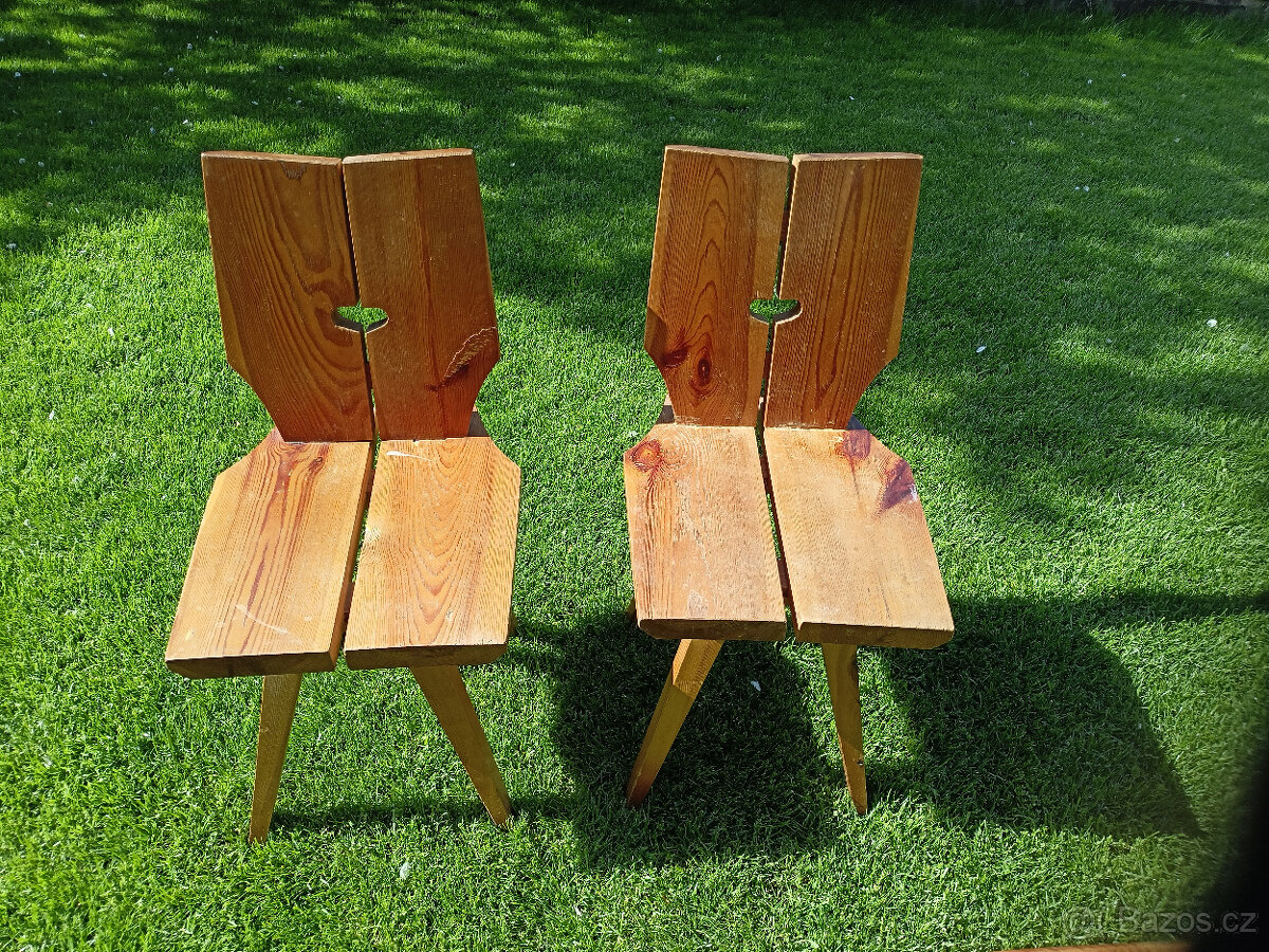 Selský, masivní stůl a dvě židle - 4